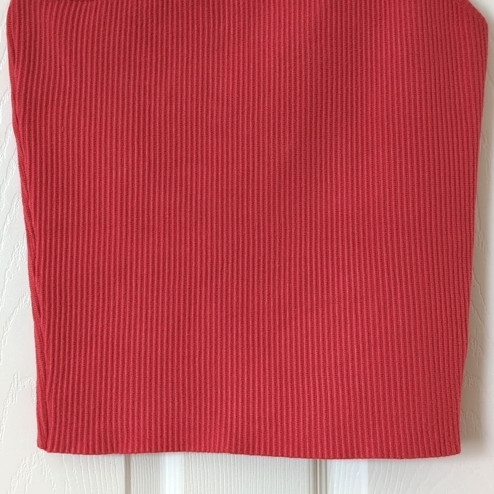 House Of Harlow 1960 Ribbed Knit One Shoulder Cropped Tank Top Coral Red Medium - Picture 6 of 9
